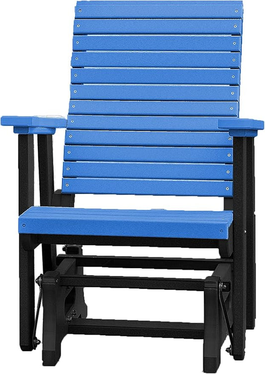 DutchCrafters Modern Horizontal Slat High Back Poly Glider Outdoor Patio Chair (Black & Blue)