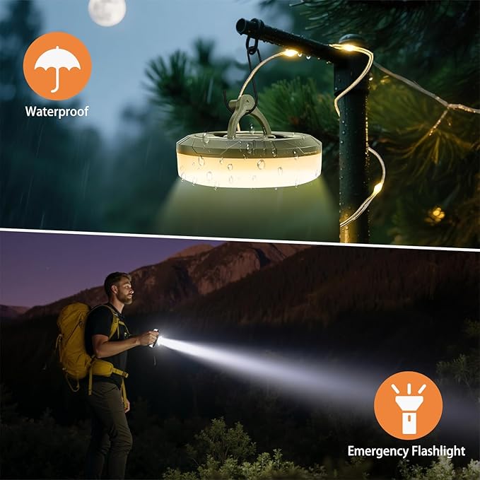 2-Pack Camping String Lights, 4 in 1 Portable Camping Light Rechargeable, 8 Lighting Modes, USB Charging, Quick Storage, 32.8FT Waterproof Tent Lights String for Camping, Hiking, Yard, Christmas