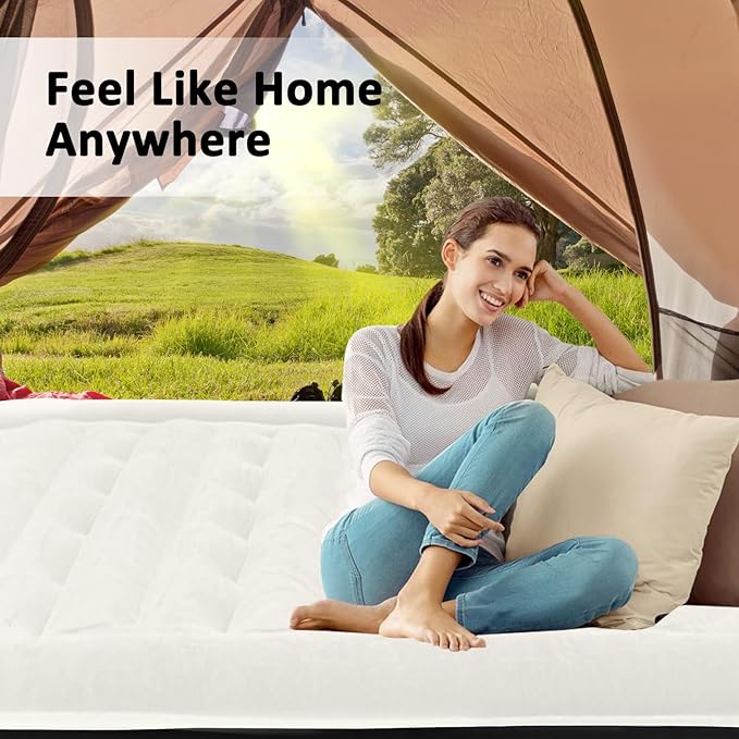 Air Mattress Queen with Built in Pump, 18" Elevated Inflatable Blow Up Mattress with Self-Inflation/Deflation, Soft Flocked Top Air Bed for Guest, Home,Camping, 80x60x18in, Charcoal Black