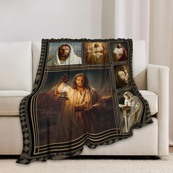 Christian Jesus Blanket Religious Catholic Jesus Throw Blankets Gifts for Girls Boys Kids Soft Cozy Fleece Plush for Couch Sofa Bed 60"x50"