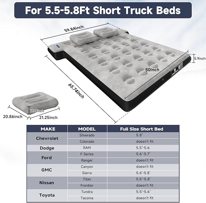 Umbrauto Truck Bed Air Mattress for 5.5-5.8ft Full Size Short Bed, Inflatable Airbed with Pump – Perfect for Autumn Camping, Road Trips, and Outdoor Use