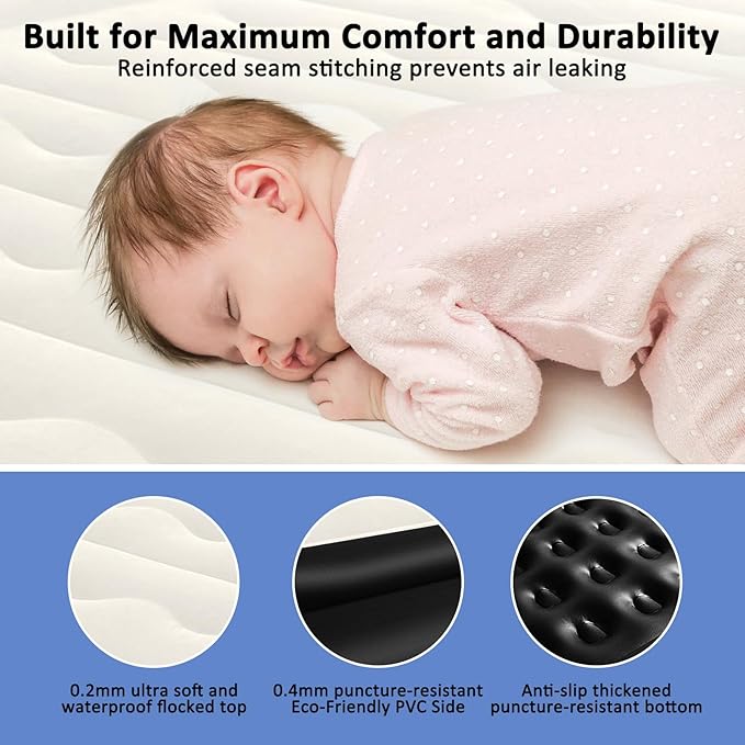Air Mattress Queen with Built in Pump, 18" Elevated Inflatable Blow Up Mattress with Self-Inflation/Deflation, Soft Flocked Top Air Bed for Guest, Home,Camping, 80x60x18in, Charcoal Black