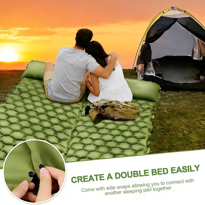 Self-Inflating Sleeping Pad for Camping with Built-in Foot Pump & Pillow - Inflatable Camping Mat, Ultralight Air Mattress for Backpacking, Hiking, Travel, Tent, Beach