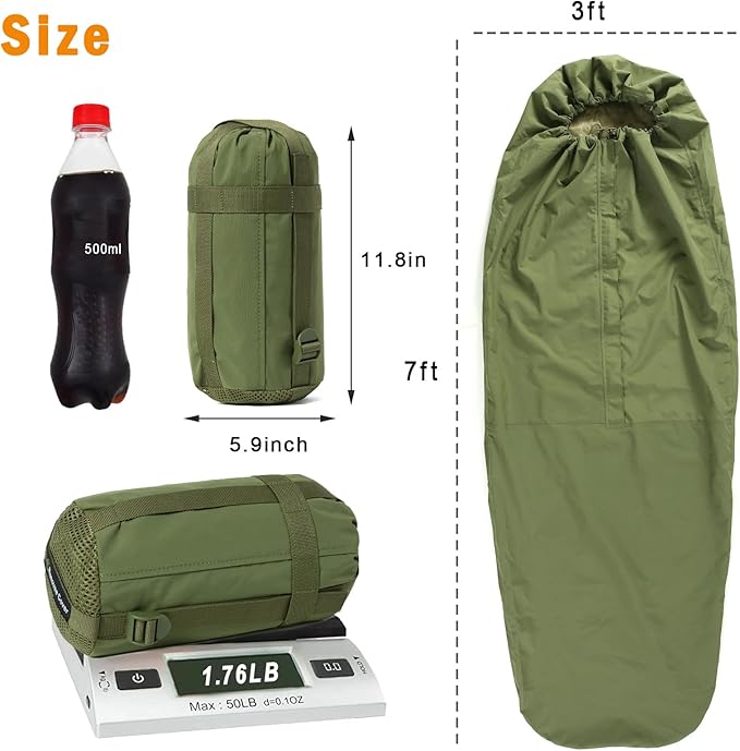MT Military Nanovee Bivy Cover – Lightweight Army Modular Sleeping Bag System Shell, Summer Sleeping Gear or Layered Cold Weather Protection