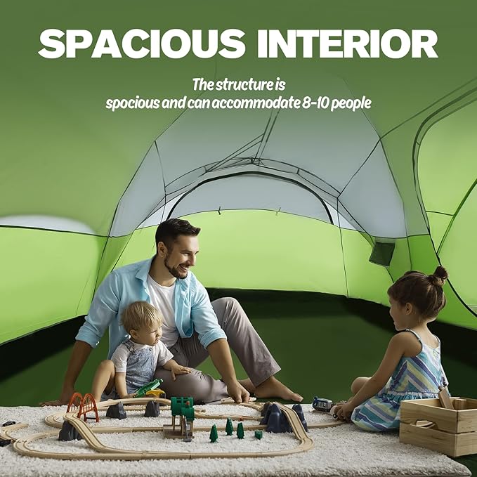 8-10 Person Family Camping Tent with Porch, Easy Setup for Outdoor Camping Picnic Backyard