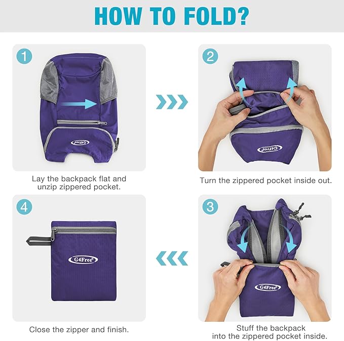 G4Free Lightweight Packable Hiking Backpack for Men Women Small Hiking Daypacks Foldable Shoulder Pack Casual Outdoor Bag 11L