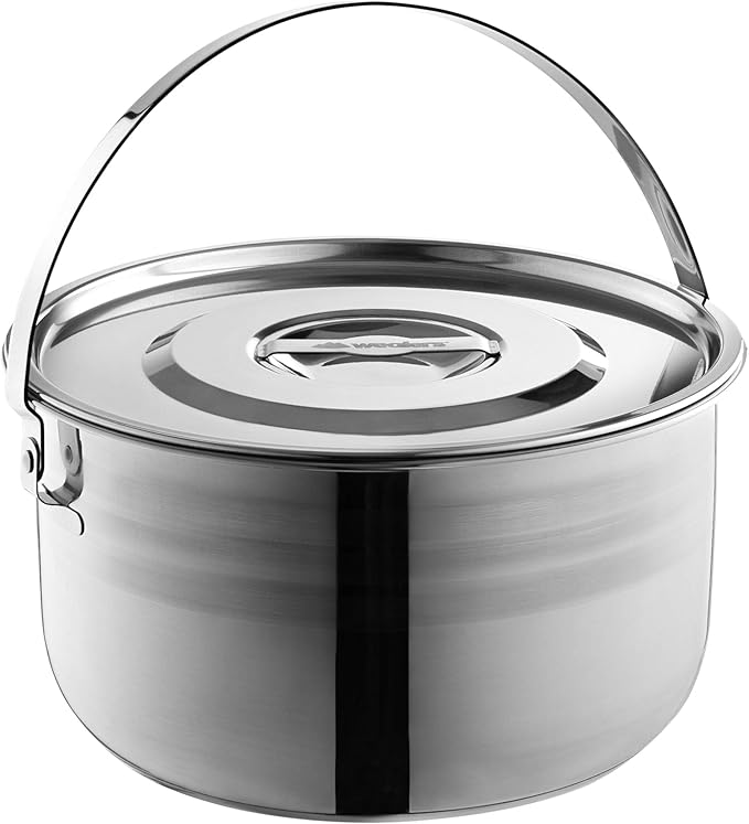 Camping Cookware Set - Compact Stainless Steel Campfire Cooking Pots and Pans | Combo Kit with Travel Tote Bag | Rugged Outdoor Cook Set for Hiking | Barbecues | Beach