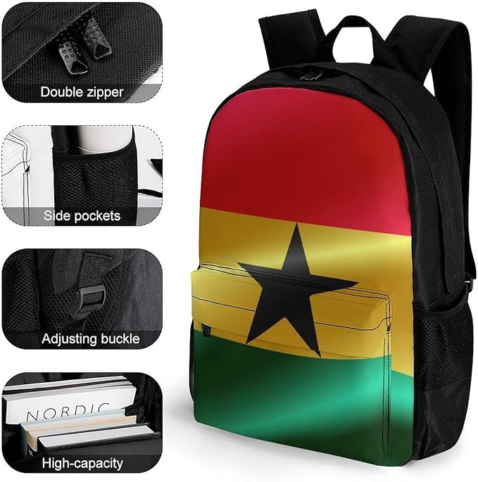Lightweight Daypack Backpack for Trekking Work Running, Big Capacity Multipurpose Anti-Theft Bookbag, Flag Of Ghana Business Computer Bag