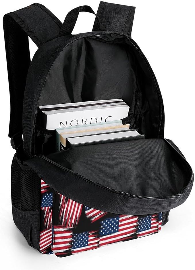 Daypack Polyester Anti-Theft Multipurpose Cool American Flag Bookbag Big Capacity Gym Outdoor Hiking Backpack With Adjustable Shoulder Straps