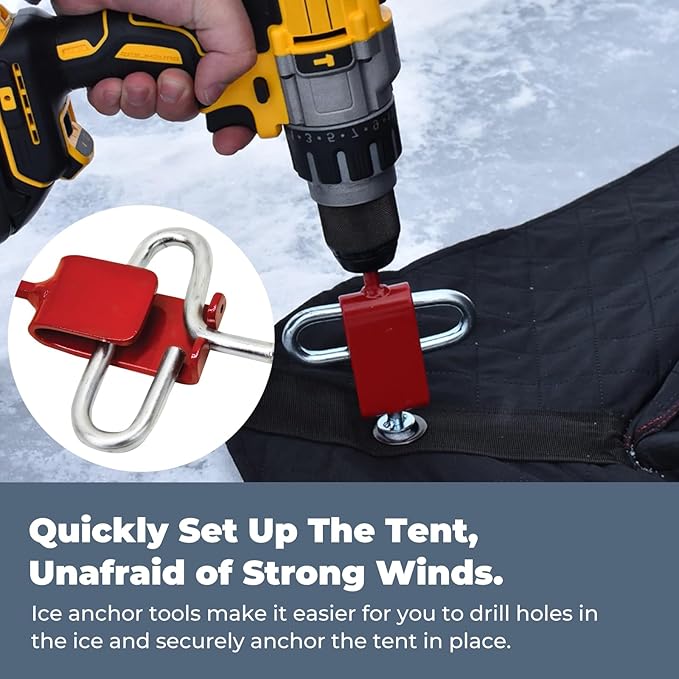 Ice Anchor Tool Kit with Drill Adapter,Ice Fishing Tent Stakes for Setting Up an Outdoor Ice Fishing Camping Tent Shanty,Ice Fishing Shelter Accessories with Protective Bag