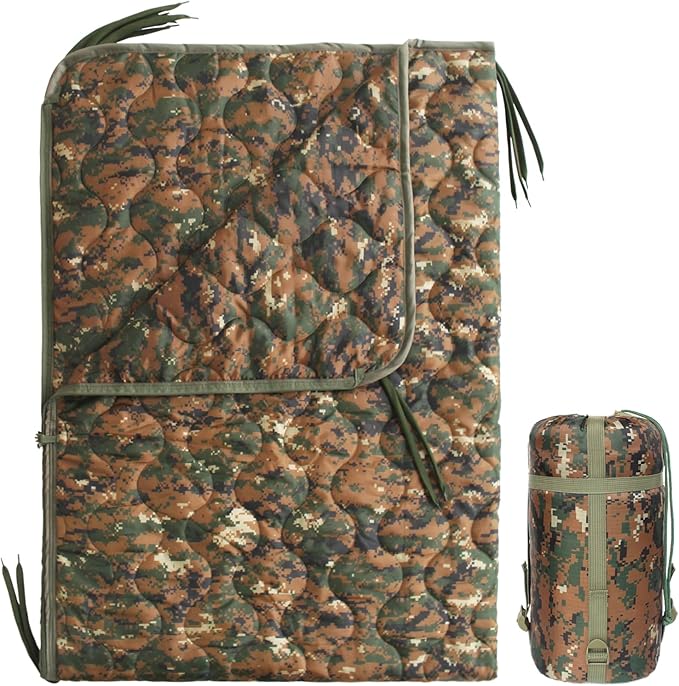 Camo Poncho Liner, Army Blanket, Military Sleeping Bag, with A Compression Carrying Bag, for Traveling, Hiking, Camping, Outdoor Survival, Car Blanket