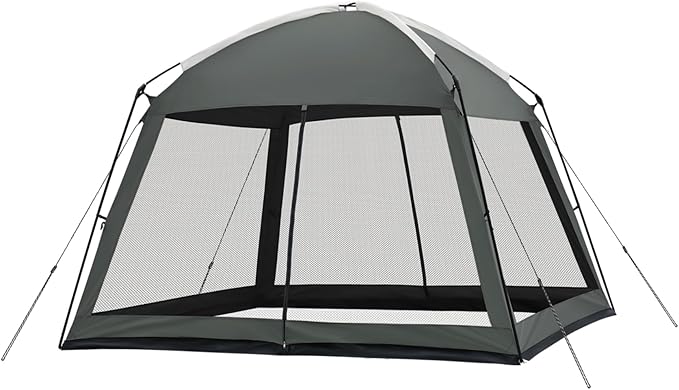 12 x 12 FT Camping Screen Tent for 8-10 Person, Easy Setup Screen House with UV 50+ Sun Protection & Mosquito Net for Camping, Backyard, Picnic, Patio Outdoor Gray