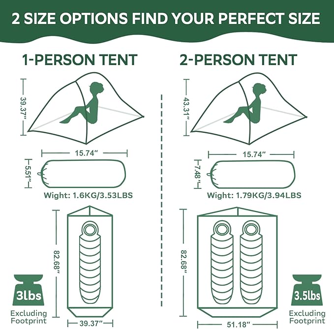1-2 Person Lightweight Backpacking Tent - Waterproof Tent for 3 Season, Ultralight Camping Tent for Outdoor, Easy Setup for Sports, Hiking, Travel by Croosseoutdoors