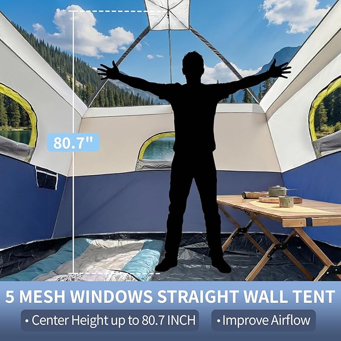 Outvita 6 Person Camping Tent with Carry Bag, Waterproof Windproof Easy Setup, Portable Family Camping Tent with 1 Mesh Door & 5 Large Mesh Windows, 10'X9'X83in