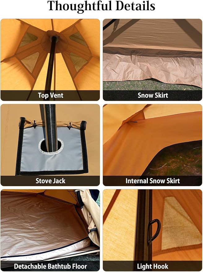 Canvas Bell Tent with Stove Jack 4 Person Tent Large Luxury 4 Season Yurt for Family Camping Glamping Party