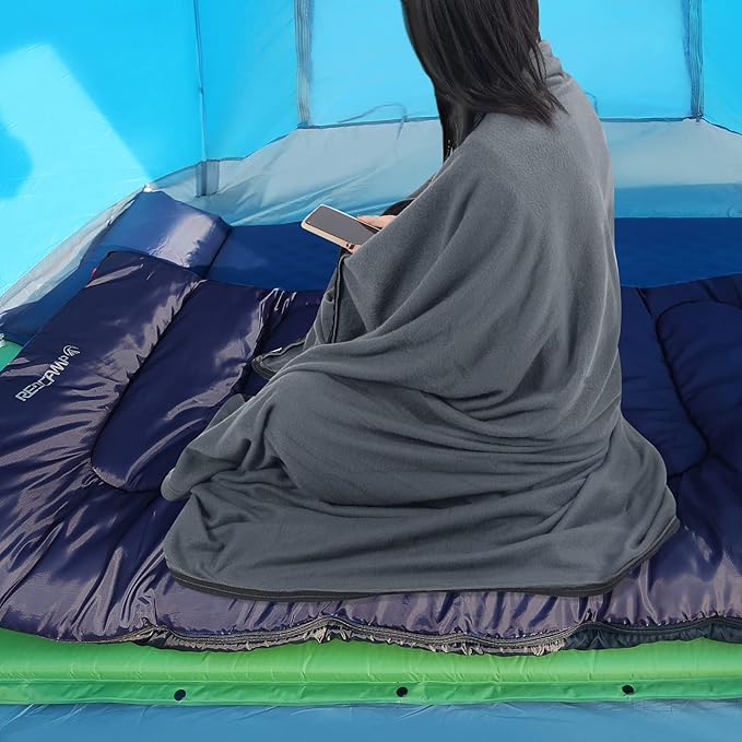 REDCAMP Mummy Fleece Sleeping Bag Liner with Hood, Great for Adult Warm or Cold Weather, 90" Long Full Sized Zipper Camping Blanket for Outdoor, Grey