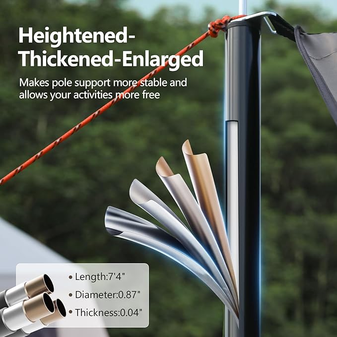 Camping Tarp with Poles & Retainer,15x12.5FT Large Waterproof 210D Oxford Cloth Camping Canopy, Anti-UV UPF100+ Tent Tarp for Outdoor, Picnic, Car, Hammock, Backpacking (Khaki)