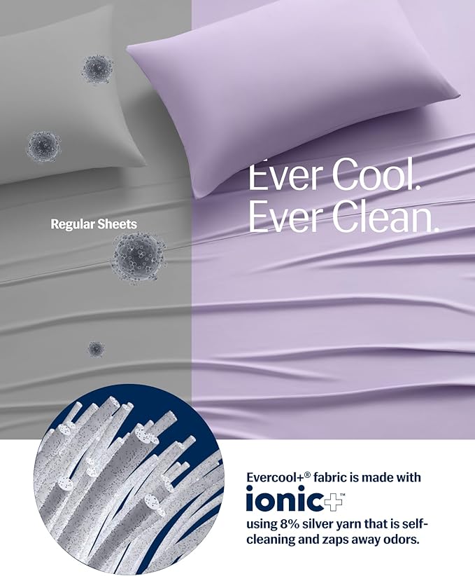 REST® Evercool®+ Starter Sheet Set, Full Size Lavender, Breathable Bed Sheet for Hot Sleeper and Night Sweats, with Pillowcases, Ionic+ Self-Cleaning Silver Yarn for Sensitive Skin, 3PCS No Flat Sheet