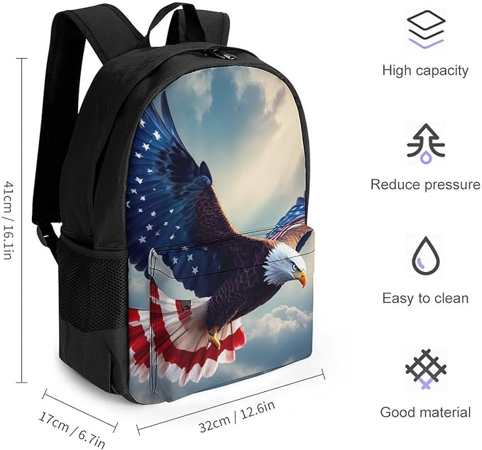 Supdreamc Lightweight Backpack for Gym Travel Bicycle, Big Capacity Multipurpose Anti-Theft Carry On Bag, American Flag Eagle Travel Hiking Bag Day Pack