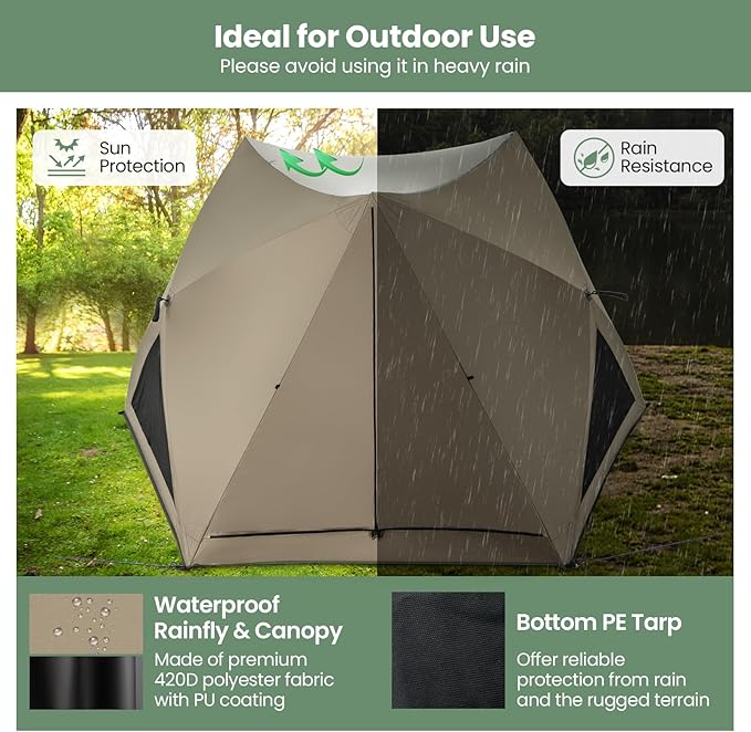 Goplus 4-6 Person Pop Up Camping Tent, Dome Instant Tent w/Visible Skylight, Removable Rainfly, 3 Zippered Mesh Doors & Windows, Carrying Bag, Outdoor Easy Setup Waterproof Family Tent for Backpacking