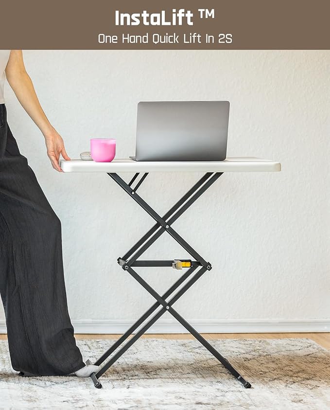 FanttikOutdoor Folding Table, One-Handed Height Adjustment, 3 Heights, Multi-Functional Small Folding Table 28 inch, TV Tray, Portable Dinner Table, No Assembly, 1 Pack, White Zeta X1 Pro