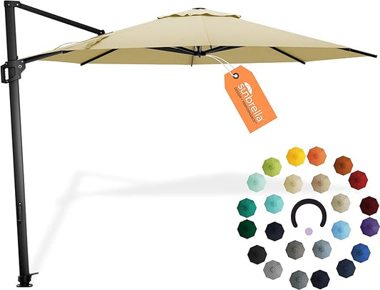 Midtown Umbrellas 10 Ft Outdoor Cantilever Patio Umbrella w/Sunbrella Antique Beige Fabric - 360° Rotate Offset Patio Umbrella, Deck Patio Umbrella, Backyard Umbrella & Garden Umbrella - Black Frame