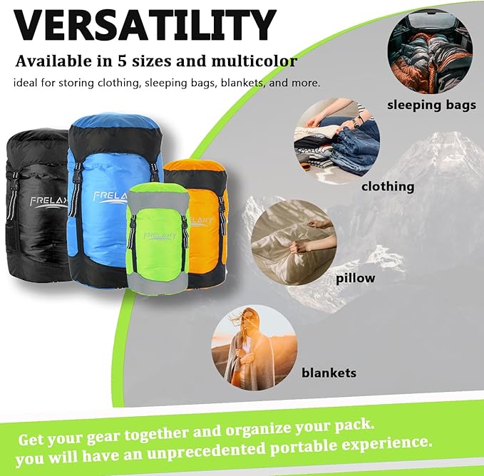Frelaxy Compression Sack, 40% More Storage! 11L/18L/30L/45L/52L Compression Stuff Sack, Water-Resistant & Ultralight Sleeping Bag Stuff Sack - Space Saving Gear for Camping, Hiking