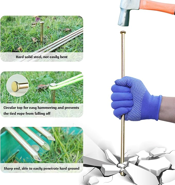 10 Pcs 16 Inch Landscape Stakes, Heavy Duty Galvanized Rebar Stakes for Paver Edging, Weed Barrier, Floor Covering, Artificial Turf, Camping Tent and More