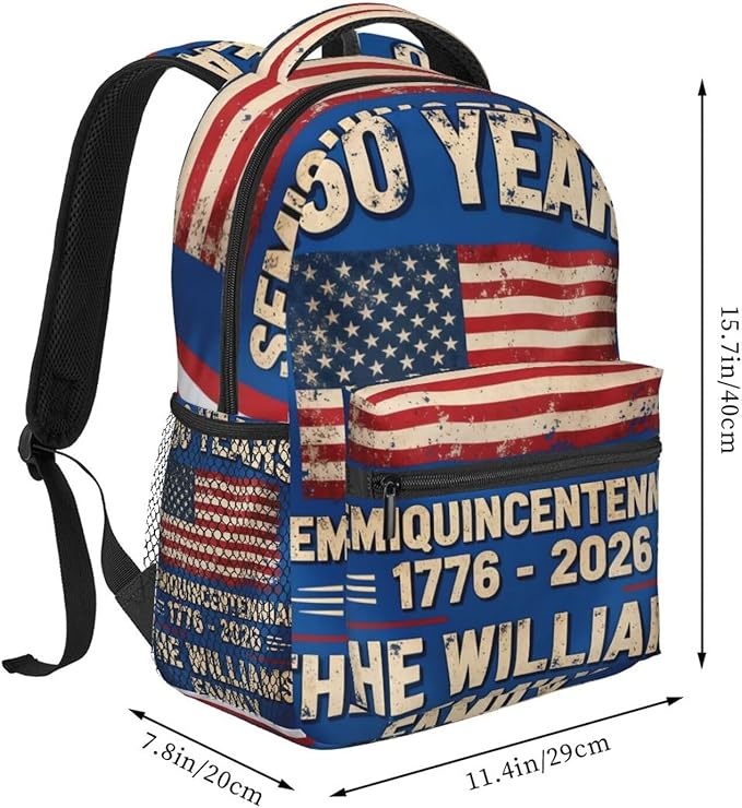 Lightweight Rucksack for Sports Travel Running, Big Capacity Multipurpose Anti-Theft Bookbag, 250 Anniversary USA Patriotic 1776-2026 Art Travel and Sport Backpack Rucksack