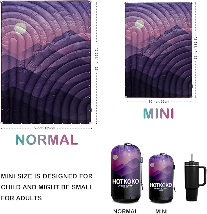 Mini Camping Blanket, Lightweight Down Alternative Puffy Blanket Packable Outdoor Blanket for Camping, Traveling, Stadium, Hiking, Picnics