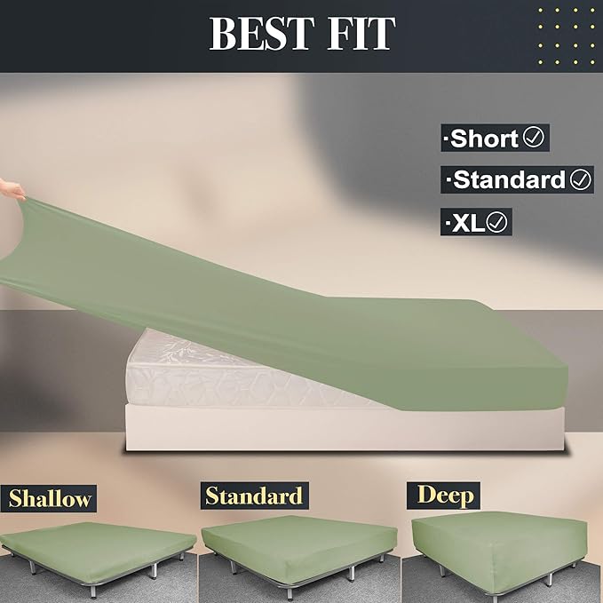 Full Size Fitted Sheet Only - 4-Way Stretch Jersey Knit, T-Shirt Feeling & Ultra Soft, Wrinkle Free, Non-Slip & Snug Fit for Mattress (Deep: 5"-16") - Sage Green, Full