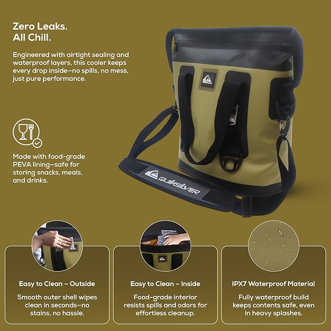 Quiksilver Zipperless Backpack Cooler 30L, Holds 36 Cans, 48 Hour Insulation, Leakproof & Waterproof Design, Heavy Duty TPU, IPX7, Padded Straps, Kangaroo Pockets