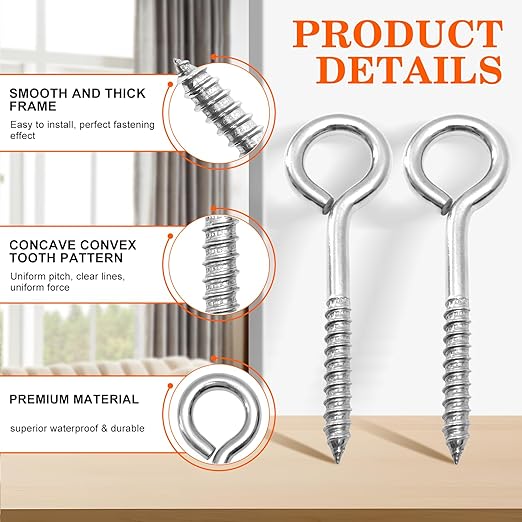 8Pcs Self Tapping Eyelet Screw Eye Bolt，6 Inch Heavy Duty Screw Eyes Hooks ，M10 Wooden Large Screw Eye Hook，Load Capacity 800 Lbs for Hammock ，Yoga，Heavy Indoor Outdoor Uses (8, M10-6 INCH)