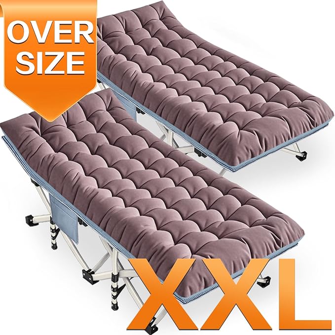 Oversize Camping Cot 2 Pack XXL Camping Bed with Comfortable Mattress Extra Large Sleeping cots for Adults Portable Cots Include Carry Bag for Adults Easy to Set Up Cots Indoor Outdoor Office Nap