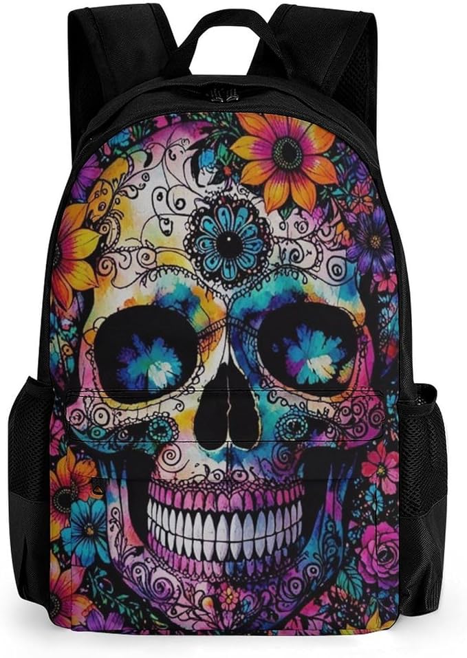 Supdreamc Polyester Daypack Backpack for Sports Travel Running, Big Capacity Anti-Theft Multipurpose Carry On Bag, Indain Mandala Sugar Skull Laptop Book Bag Rucksack