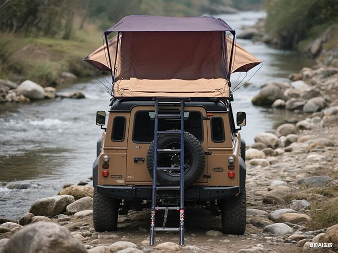 Aluminium Roof Top Tent,with Tri-Color LED Strip Light & 1.97" Thick Memory Foam Mattress,for Car Jeep SUV Truck Camping,2-3 People