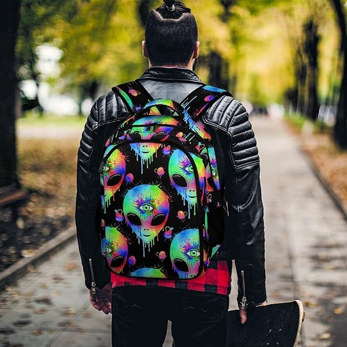 Waterproof Hiking Backpack Alien Trippy Painting Art, Anti Theft Travel Laptop Rucksack with Multi Compartments for Men Women Outdoor Sports