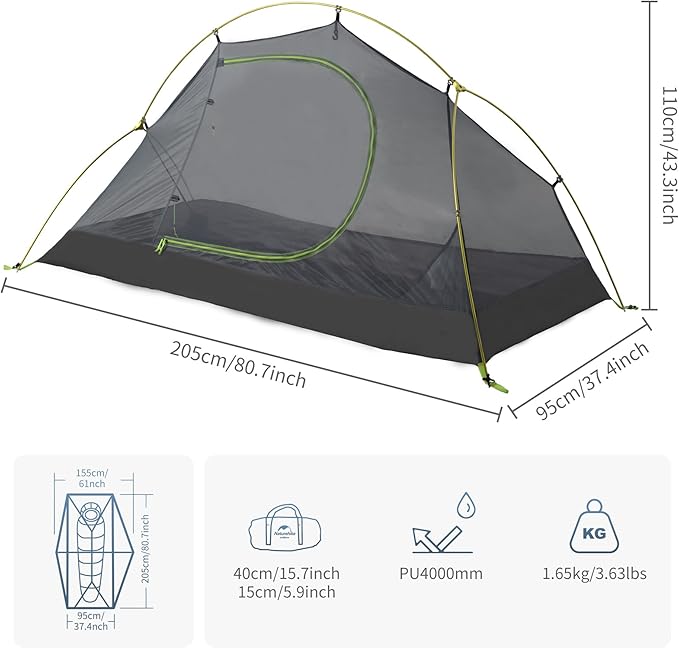 Naturehike Backpacking Tent for 1 Person Camping Hiking Lightweight Waterproof one Person Tent with Footprint