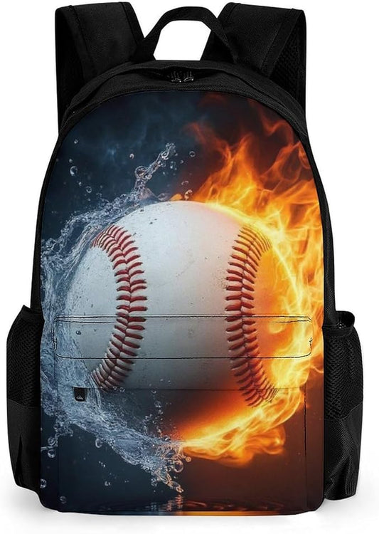 Polyester Daypack for Camping Travel Walking Cycling, Big Capacity Anti-Theft Multipurpose Bookbag, Water Fire Baseball Sport Camping Outdoor Backpack