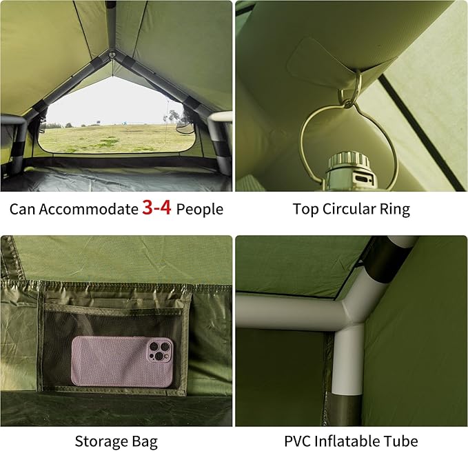 Inflatable Camping Tent with Hand Pump Waterproof Outdoor Blow up Tent 2-8 Person Oxford 4 Season Glamping Air Tent Cabin House with Mesh Windows & Door