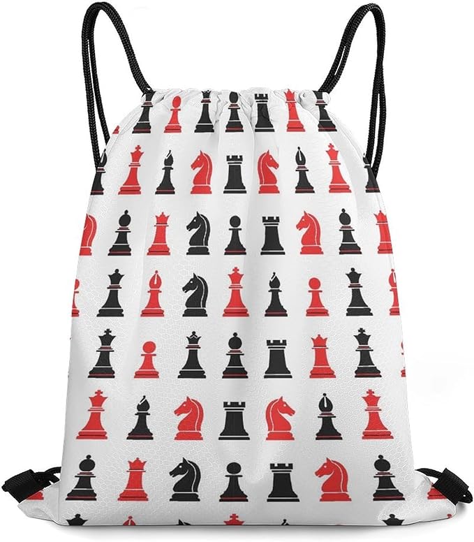 Large Capacity Beam Backpack Drawstring Sack for Basketball Sports Gear Travel Storage Men Women Unisex, Chess Pattern Bags