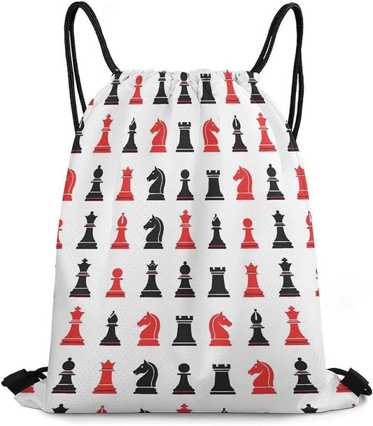 Large Capacity Beam Backpack Drawstring Sack for Basketball Sports Gear Travel Storage Men Women Unisex, Chess Pattern Bags