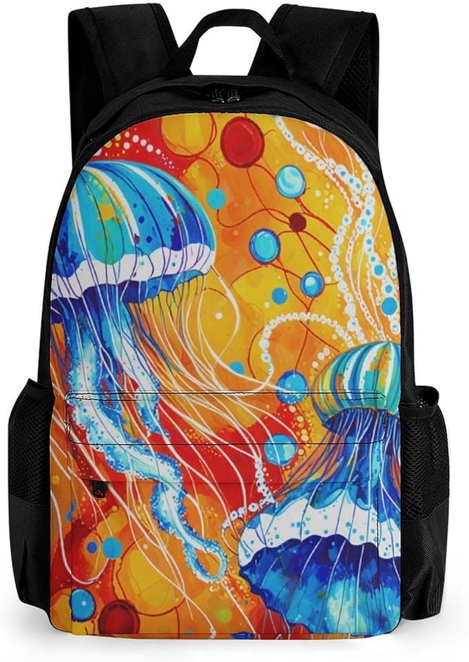Supdreamc Backpack Multipurpose Anti-Theft Large Capacity Bookbag, Watercolor Ocean Sea Jellyfish Art Travel Hiking Daypack With Side Pockets