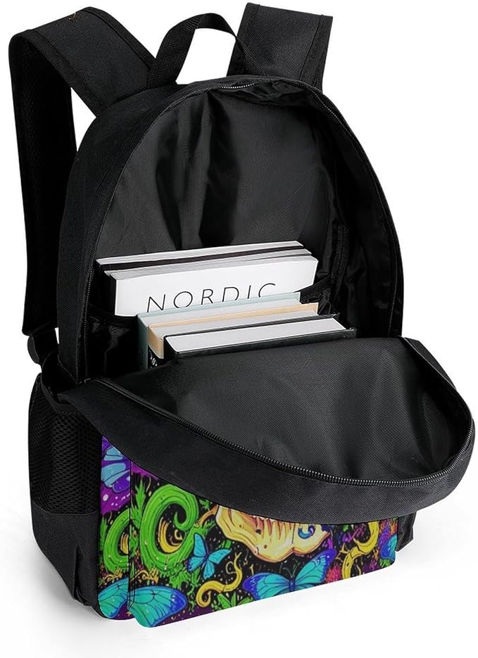 Rucksack Polyester Anti-Theft Multipurpose Skull And Butterflies Carry On Bag Large Capacity Travel and Sport Backpack Rucksack With Smooth Zippers