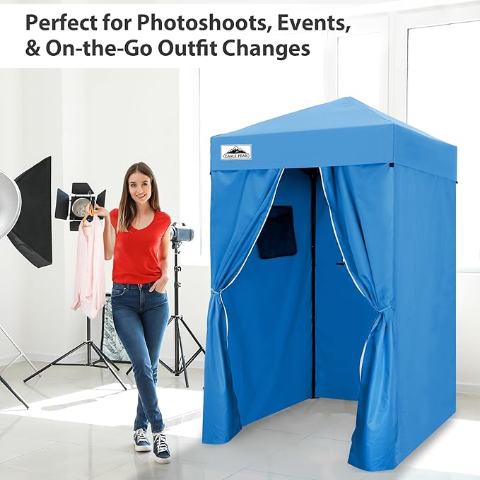 EAGLE PEAK Flex Ultra Compact 4x4 Pop-up Canopy, Sun Shelter, Changing Room, Portable Privacy Canopy Cabana for Pool, Fashion Photoshoots, or Camping, Light Blue