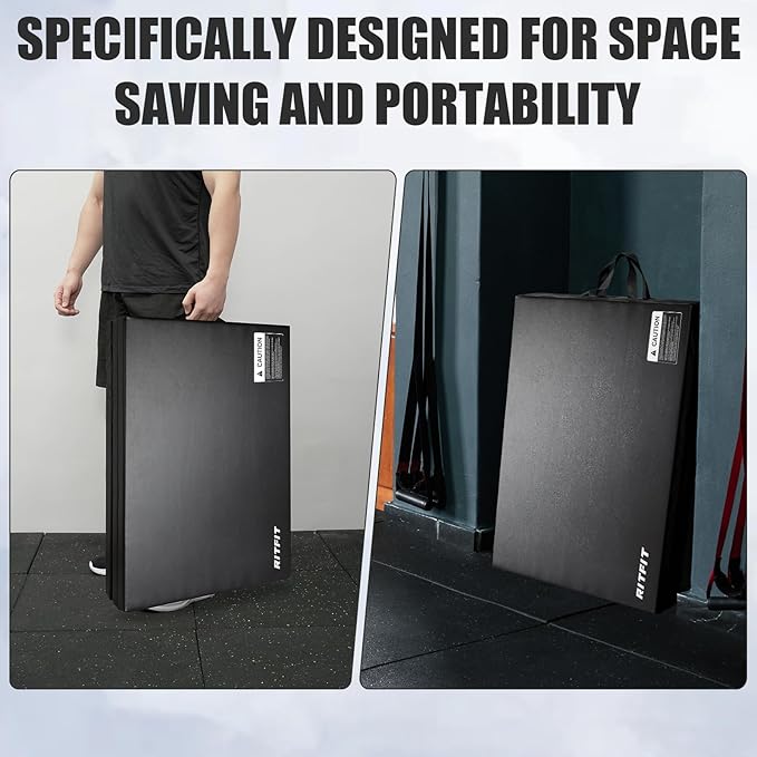 RitFit Upgraded Folding Exercise Mat, 2 Inch Thick Gymnastics Mat 3’x6’,4’x8’,4x10’,2'x8' with Carrying Handles for Yoga, MMA, Stretching, Core Workouts and Home Gym Protective Flooring