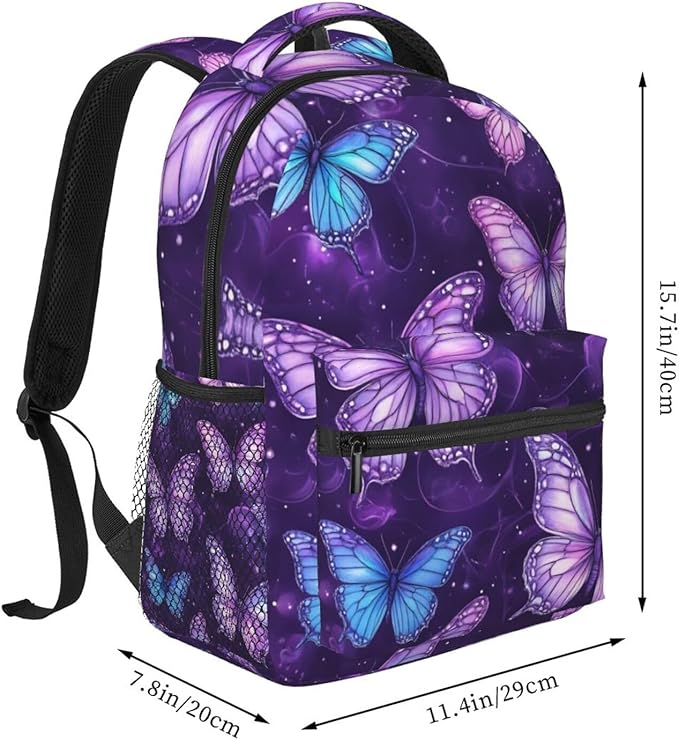 Men Women Polyester Butterflies Daypack Big Capacity Shoulder Bag With Smooth Zippers for Hiking Work Walking Cycling