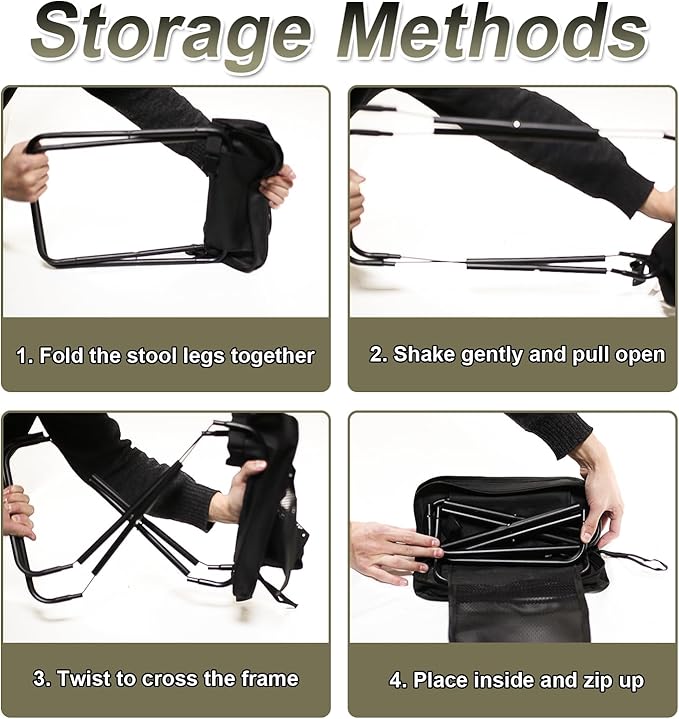Foldable Backpack Stool for Adults - Portable Camping Stool with Sling Bag, 300lbs Capacity for Camping, Fishing, Hiking, Travel, Picnic (Khaki)