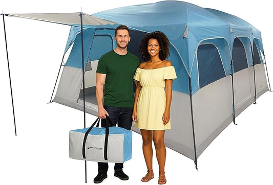 10-12 Person Large Camping Tent – Tall Family Cabin Outdoor Shelter with Room Divider, Mesh Windows, Water-Resistant Rainfly and Carry Bag for Camping and Outdoor Adventures – Wakeman Outdoors