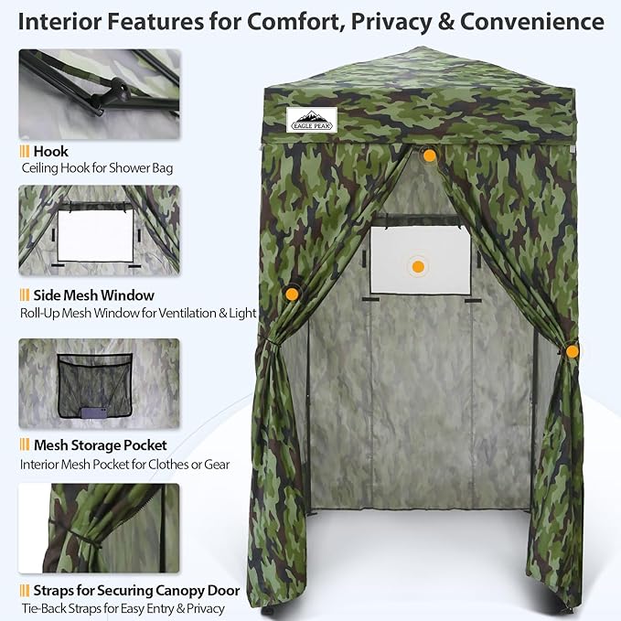 EAGLE PEAK Flex Ultra Compact 4x4 Pop-up Canopy, Sun Shelter, Changing Room, Portable Privacy Canopy Cabana for Pool, Fashion Photoshoots, or Camping, Camo